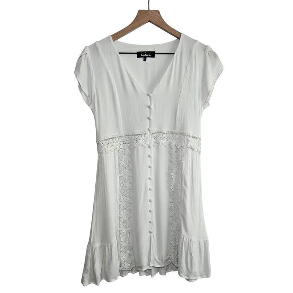 Lulus M White Crochet Lace Dress Retro Boho Bridal Flapper Cottagecore Coastal - Picture 1 of 16